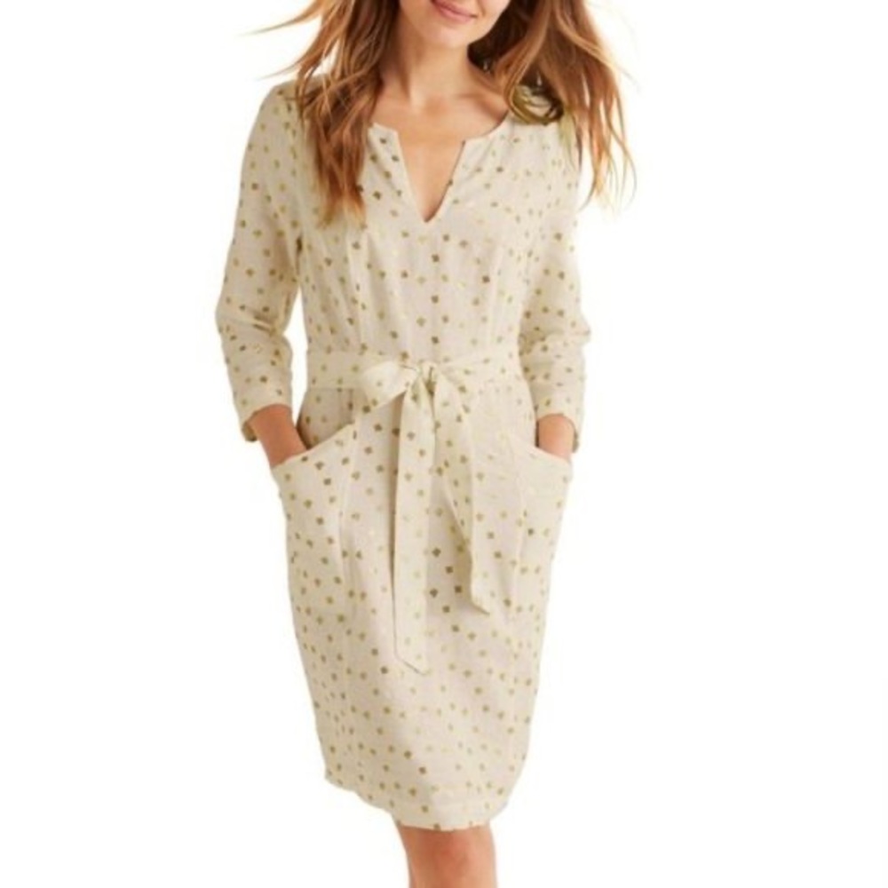 Boden Kelsey linen tunic white and gold dress